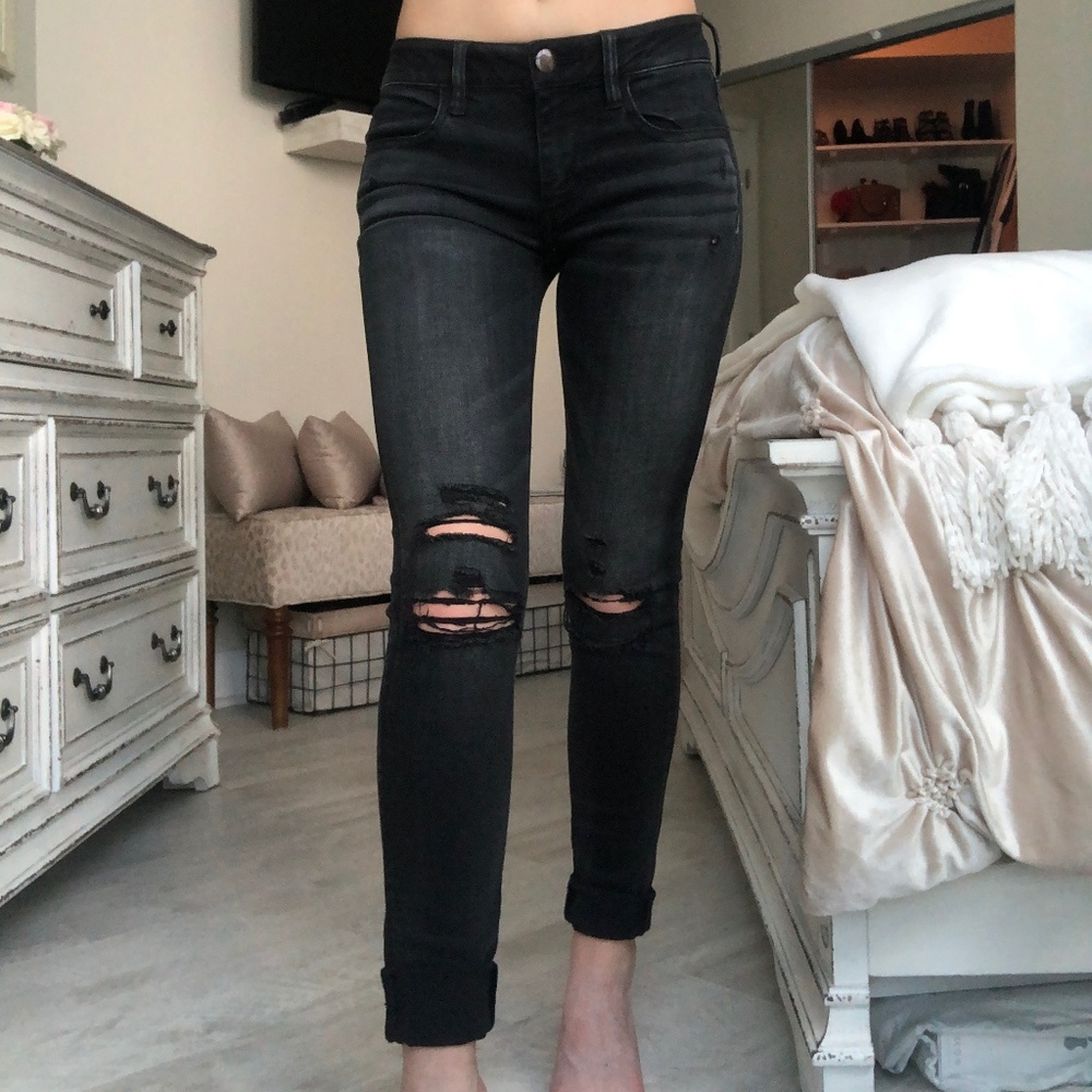 American Eagle Faded Black Ripped Skinny Jeans